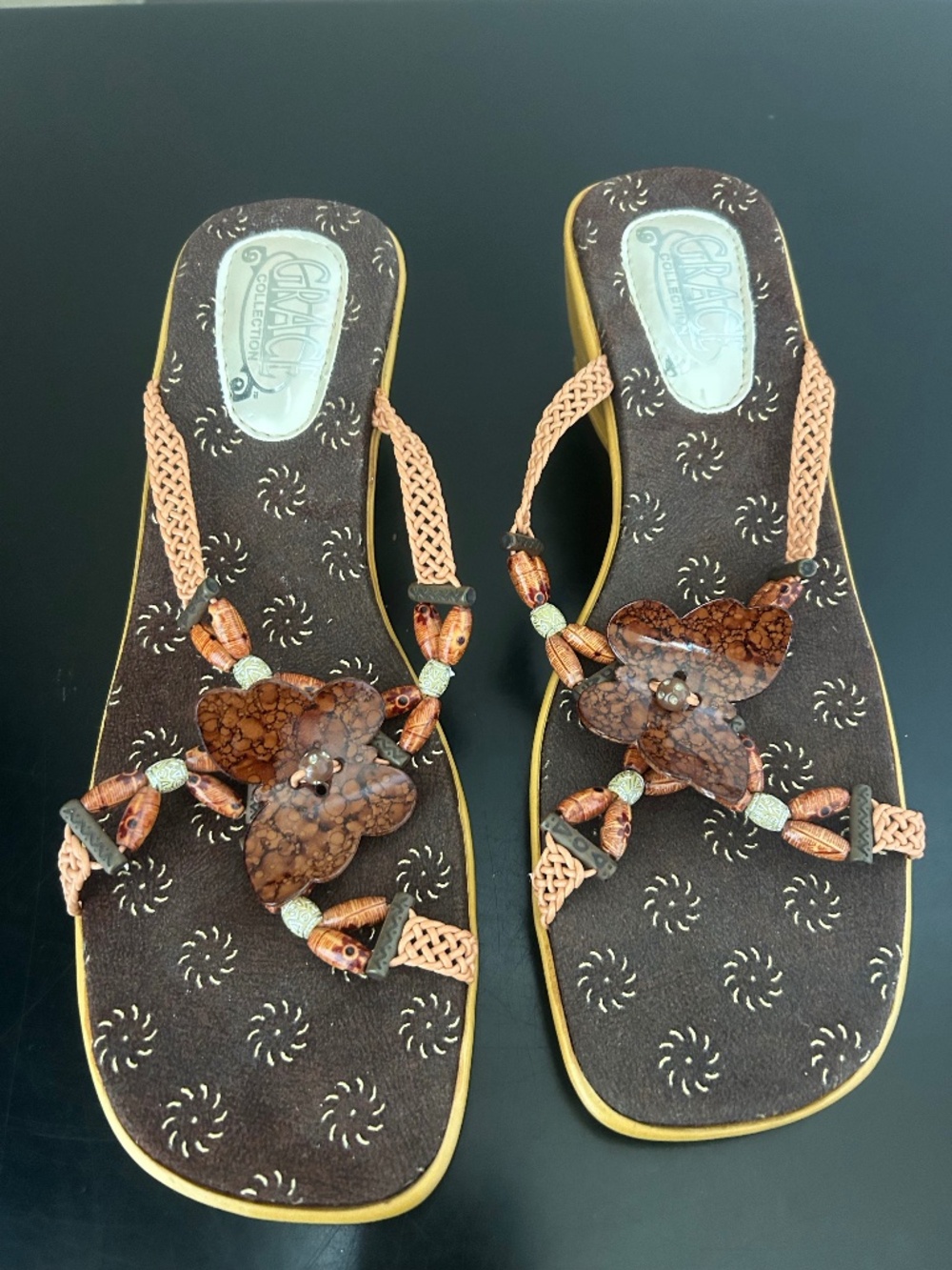 Gracie Collection Brown Wedge Sandals. Size 40. NWT. Vintage